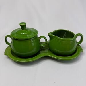 Fiesta Creamer and Sugar Set with Tray Shamrock Green (retired color)
